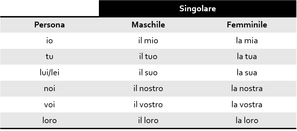 Possessivo em Italiano Singula 1 - Possessivos em Italiano – Como utilizar